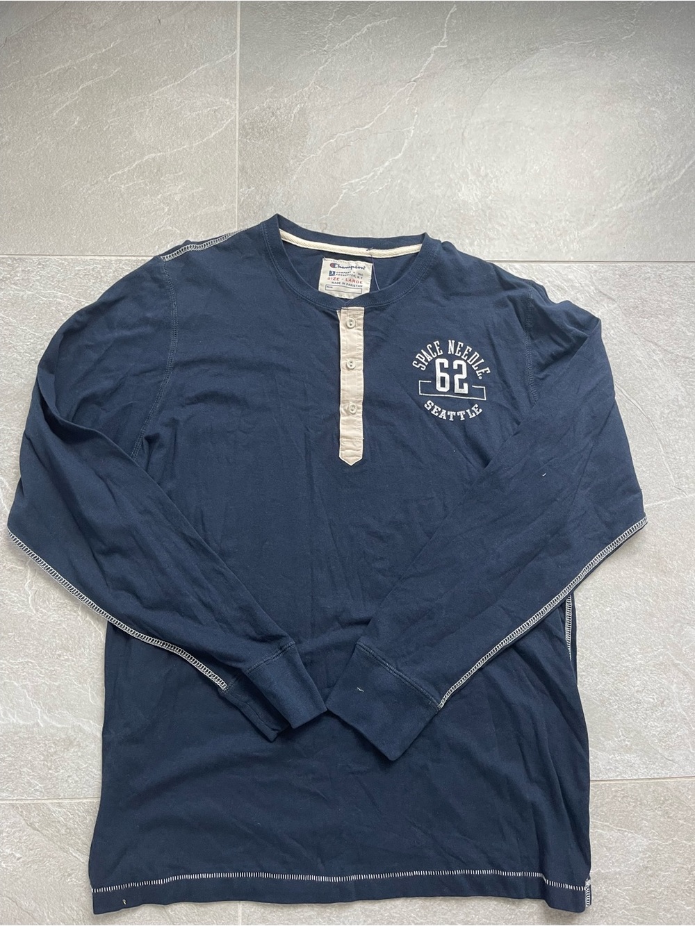 Champion Navy Long Sleeve Henley with Cream Placket